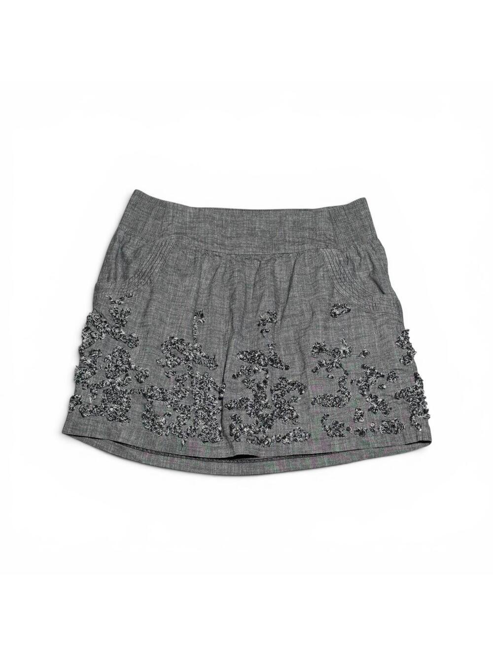 Vintage Y2K Stoosh Gray Embroidered Cotton Mini Skirt Size L